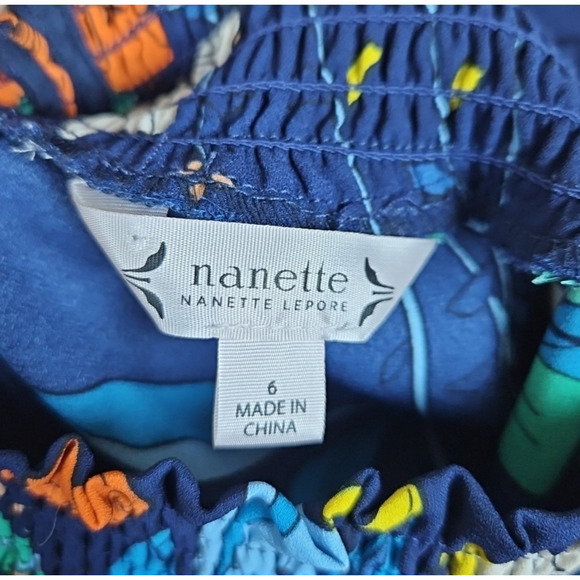 Nanette Lepore Floral High Lo Smocked Maxi Dress Ruffle Long Sleeve Navy Size 6 - Picture 14 of 16